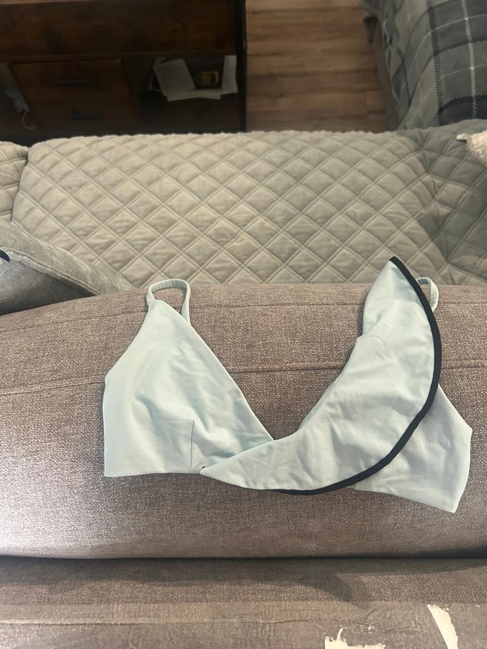 Marysia Swim Pale Blue Triangle Bikini Top with Gold Accent